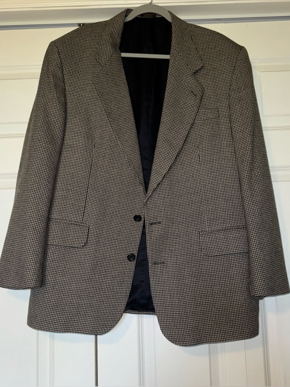 Oscar de la Renta Men’s 44R Black Tan Houndstooth Sport Coat Blazer Tailored